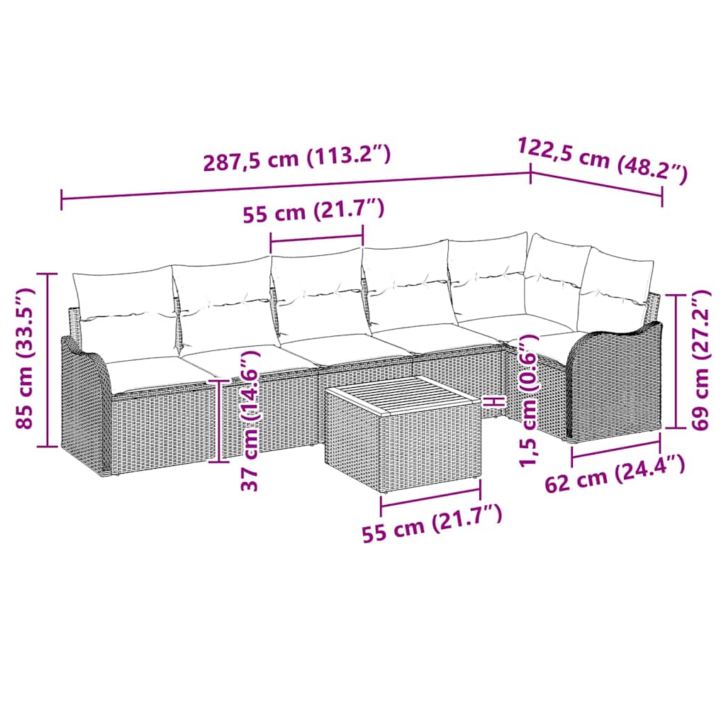 7 Piece Garden Sofa Set with Cushions Black Poly Rattan