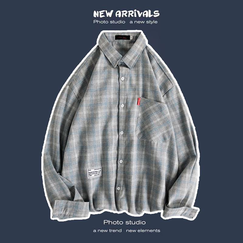 

Men s Trendy Korean Style Plaid Shirts - Versatile, Casual, Long-Sleeved for Spring and Autumn L