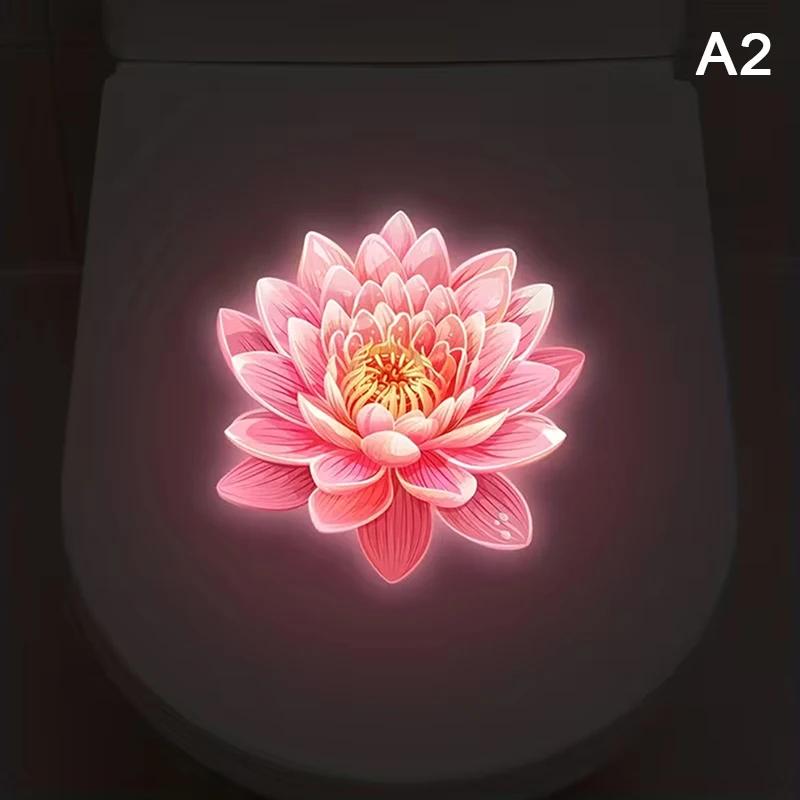 Glow-in-the-Dark Flower Toilet Lid Sticker Self-Adhesive Luminous Bathroom Decor Night Glow Removable Wall Decal