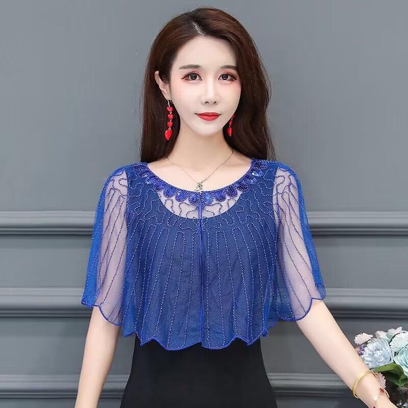 

Высококачественная женская шаль 1920-х годов, вечерняя накидка, винтажная шаль-хлопушка: Вышивка бисером и сетчатый дизайн для вечеринок в стиле Гэтсби! one size синий