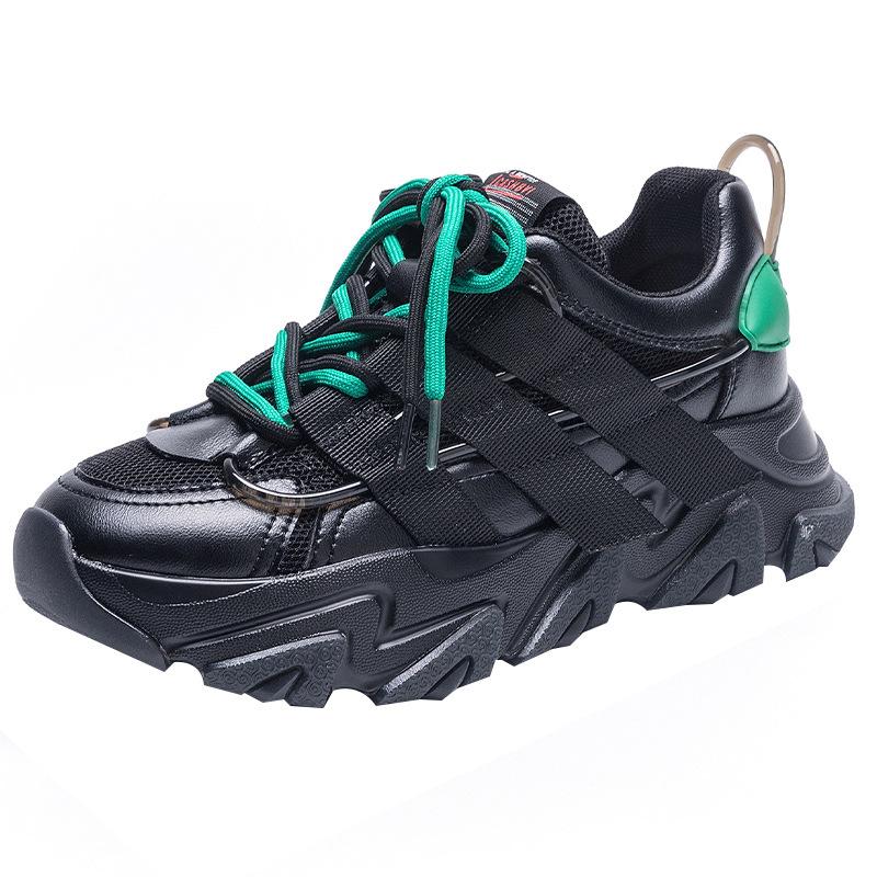 Black Sneakers Women's Dad Shoes Autumn Pair of Shoelaces Versatile Smart Smoked Shoes Increase Height