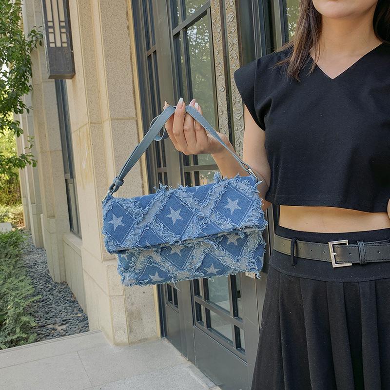 Denim Bag 2025 New Korean Version of Fashion Diamond Small Fragrant Style Women's Casual Shoulder Crossbody Small Square Bag Tide