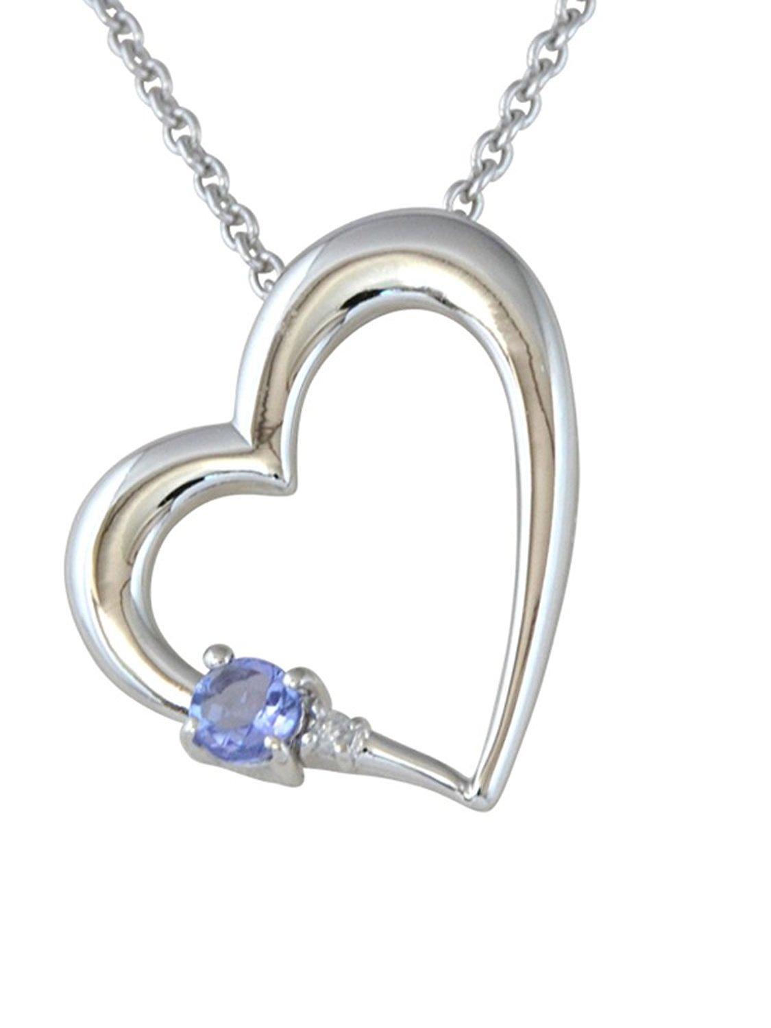 

December Birthstone Tanzanite Diamond Heart Necklace ALWAYS Gift Set with Flower Case [Jewelry Kotobuki] (Always Engraved)
