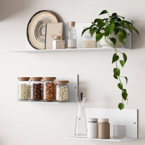 TKUIN Magnetic Kitchen Rack, 3-Piece Set with Strong Magnets, 15kg Weight Capacity, Wall-Mounted Shelf, Magnetic Kitchen Shelf, Refrigerator, Washing