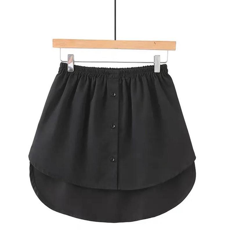 Korean Style Midi Skirt with White Trim Fake Shirt Hem, Twill Base