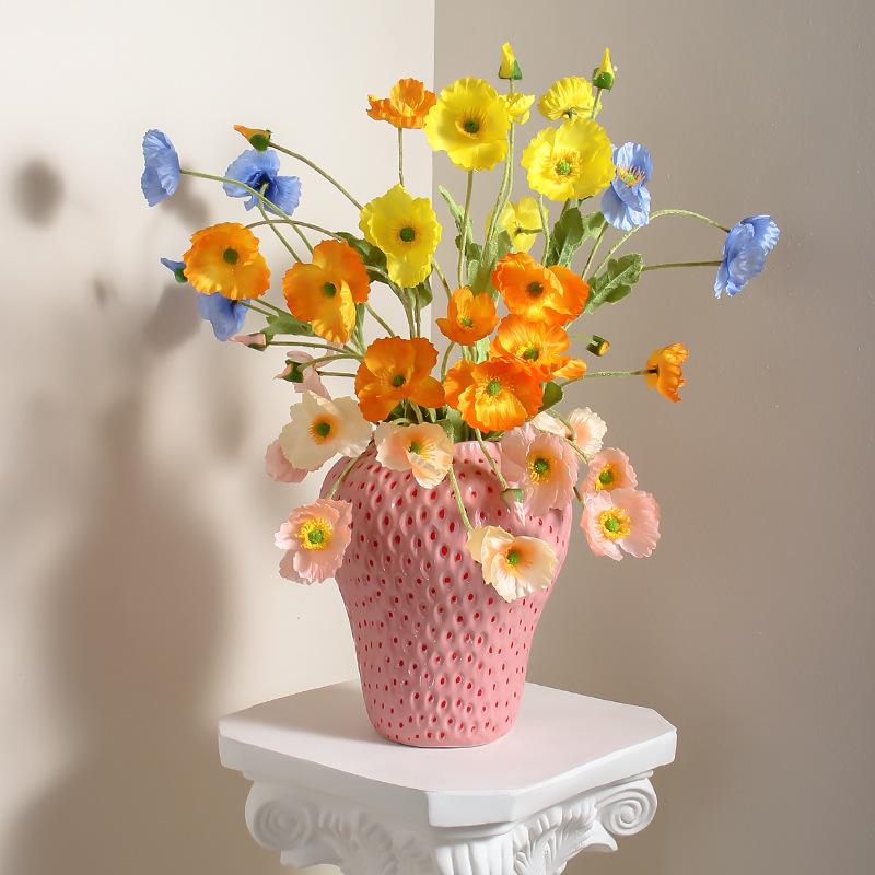 Strawberry Shape Ceramic Vase, High-End Hydroponic Flower Container, Nordic Minimalist Desk Decor for Living Room