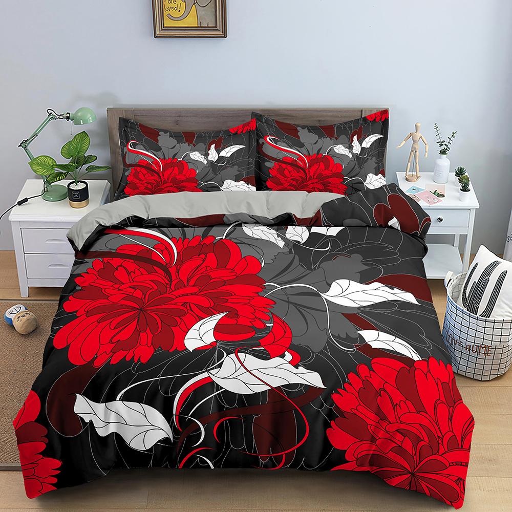 Modern Bedding Set Floral Pattern Duvet Cover Bedroom 3D Polyester Comforter Cover Cute Peach King Size For Girls Women Gift