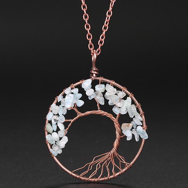 

Hand-Wound Natural Stone Crystal Ancient Red Copper Curved Tree Of Life Curved Tree Necklace N01