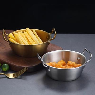 1pc 304 Stainless Steel Golden Instant Noodle Bowl Korean Rice Wine Bowl With Handle Salad Snack and French Fry Bowl