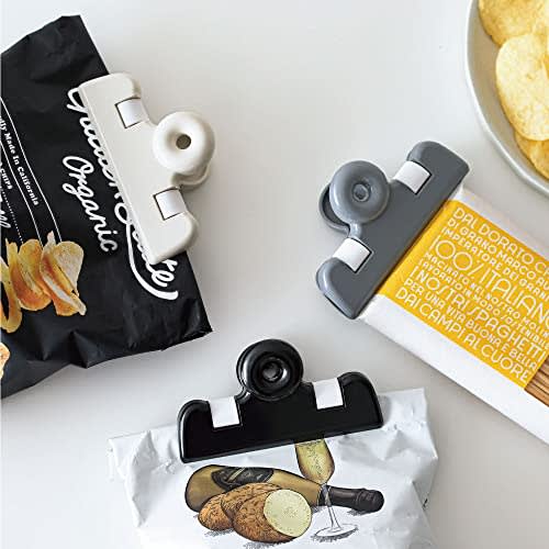 &NE Kitchen Clips, Medium and Small, Nikii, White, Gray, and Black, Set of 3, Made In Japan, Bag Holders, Large and Small, Suitable for Food Storage,
