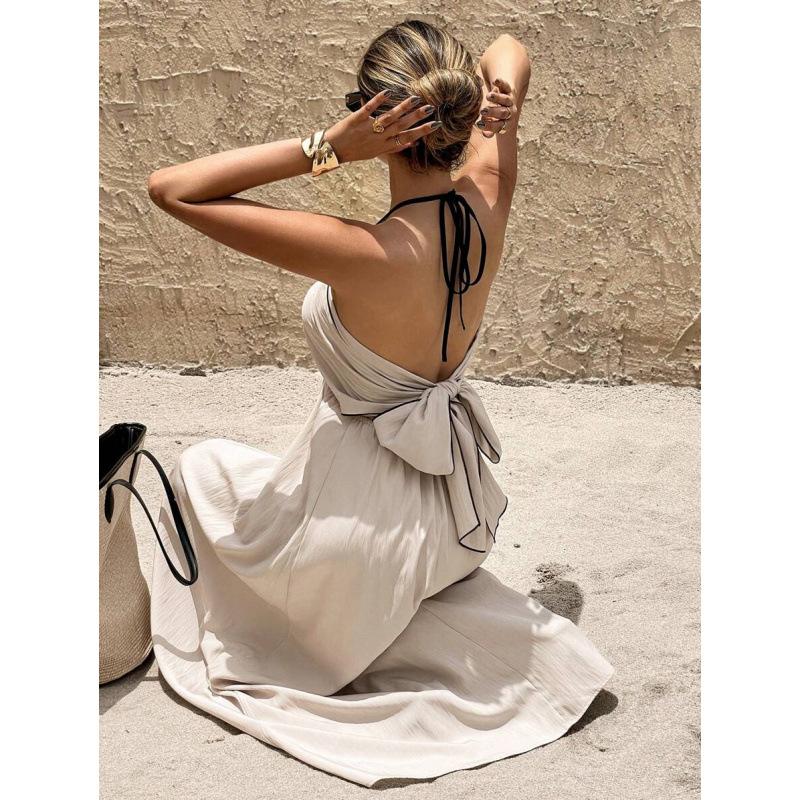 European summer new vacation leisure temperament backless neck V-neck sleeveless long dress