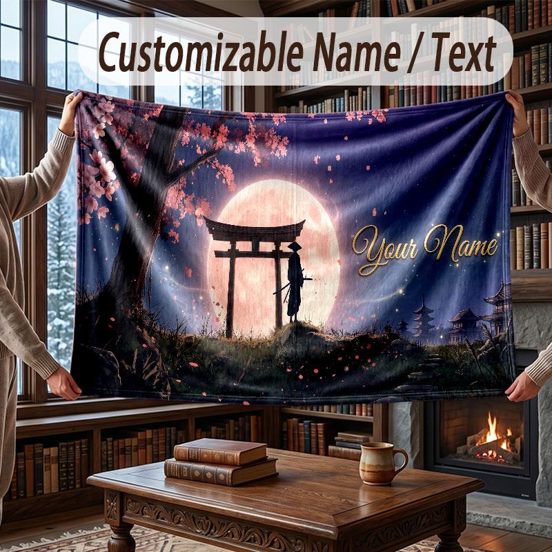 Floral Garden Theme Throw Blanket Custom Name Text Personalized Blanket Soft Cozy Blanket for Home Sofa Bed