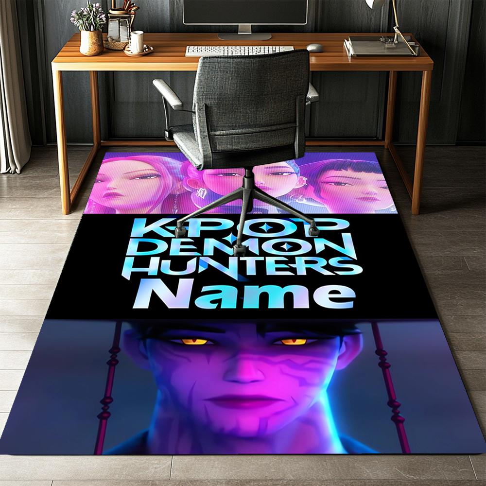 Custom Name KPop Demon Hunters Printed Carpet,Rug for Office Chair Living Room Bedroom Kitchen Room Decor Gifts.
