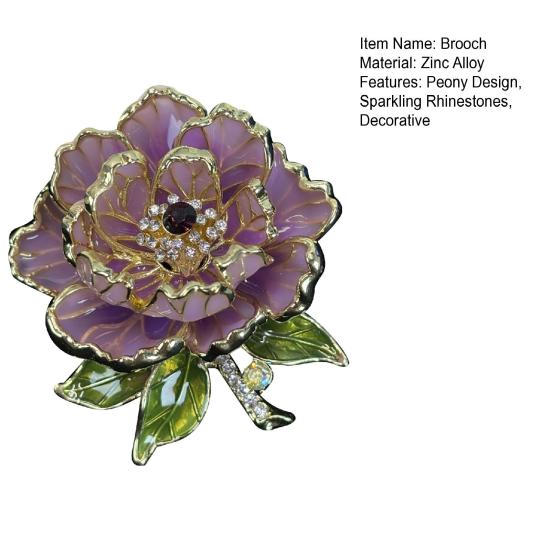 Women Brooch Sparkling Rhinestones Enamel Peony Shape Lapel Pin Suits Coats Bags Scarves Badge Versatile Accessory