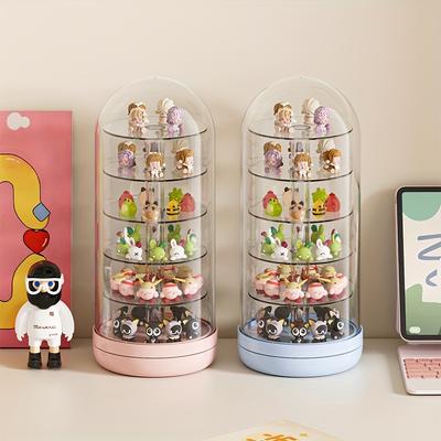 6-lagige drehbare Aufbewahrungsbox - Transparente tragbare Ohrring-Haarspangen-Kopfschmuck-Organizer-Box, Staubdichte Vitrine für Figuren, Heimdekoration