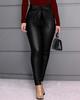 Solid Color PU Leather Pants Casual Sexy Skinny Pants Trousers with Belt