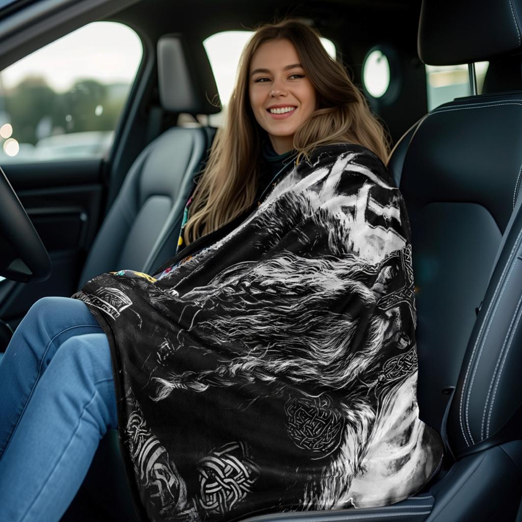 Viking Warrior Norse God Odin Flannel Blanket Nordic Mythology Black White Art Soft Throw Cover Men Gift