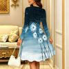 Women Long Sleeve Round Neck Midi Dress Retro Paisley Floral Swirl Print Flared Casual Dress