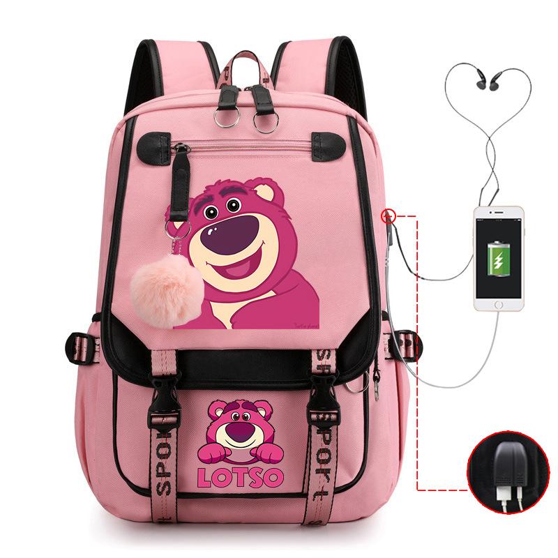 Mengmeng Xiaoqing Strawberry Bear Printing College Style Campus Primary School Student School Bag Lightweight And Large Capacity