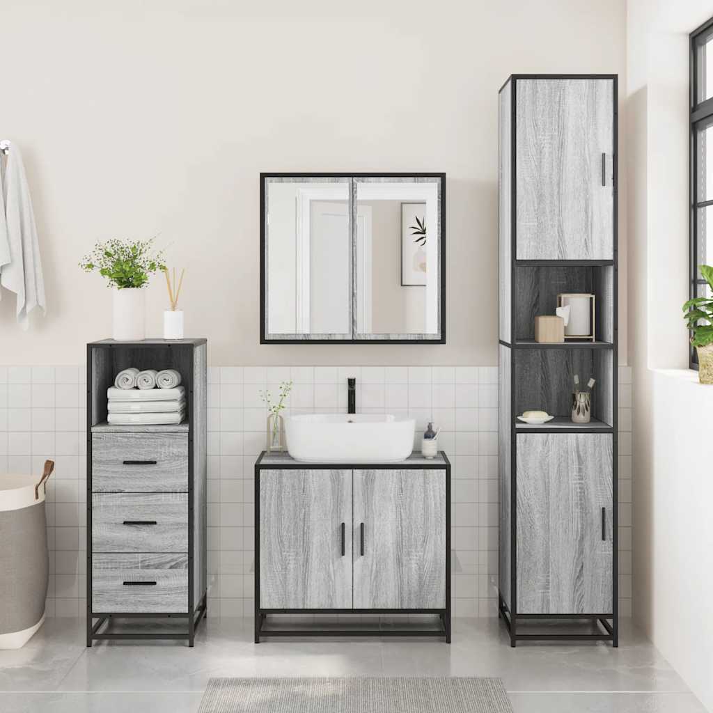 3 piece bathroom furniture set gray Sonoma particle board