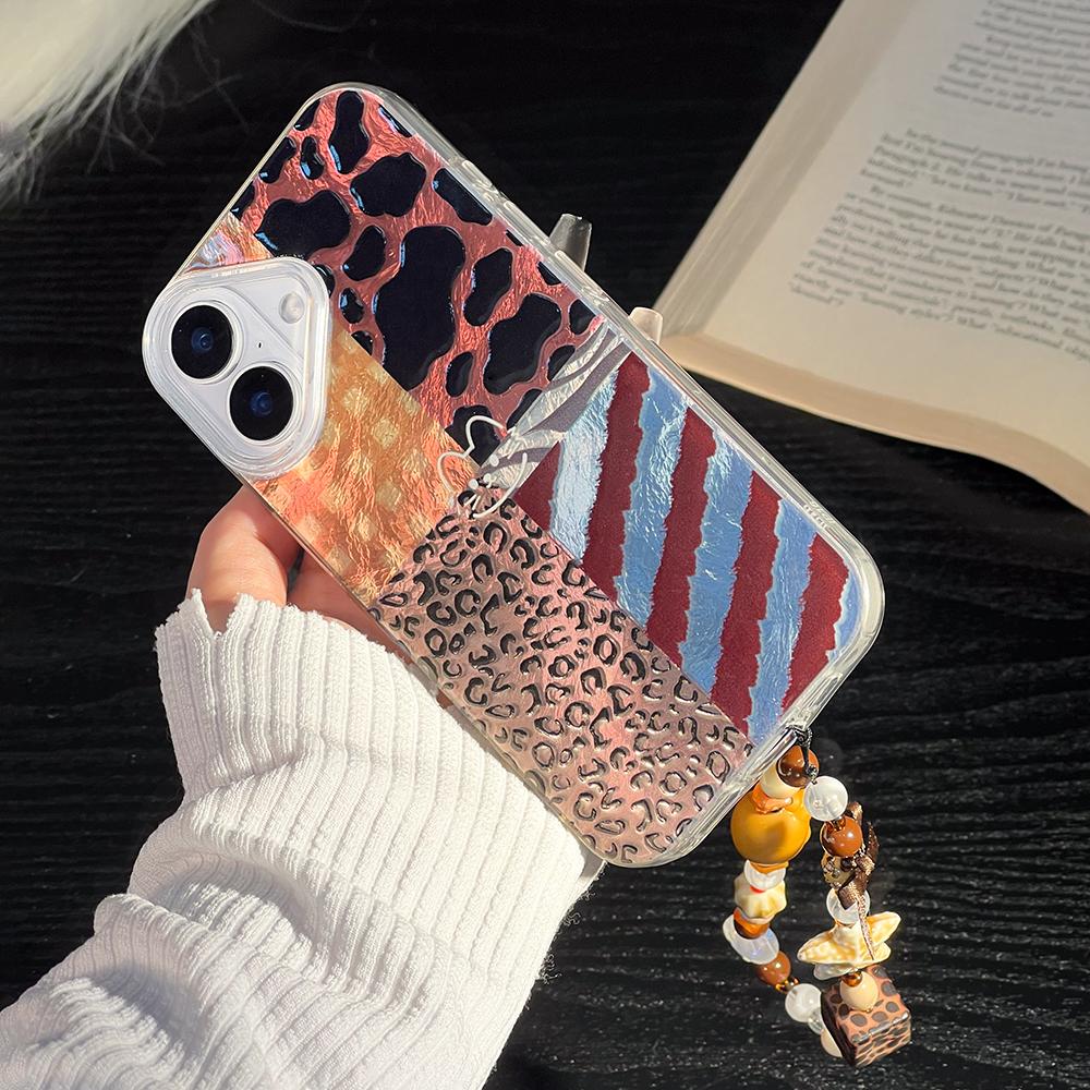 Bracelet Chain Painted Phone Case For iPhone 16 11 12 13 14 for 12 14 16 Pro 14 16 Pro Max Cute Pattern Hard Cover With Lanyard
