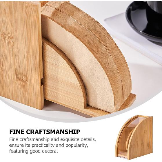 DECHOUS Coffee Filter Holder, Coffee Paper Storage Container for #1#2 V 60 Coffee Filters Bamboo Coffee Filter Paper Dispenser Rack with Dustproof