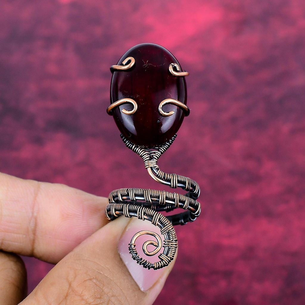 Red Fire Labradorite Gemstone Ring Adjustable Ring Copper Wire Wrapped Jewelry