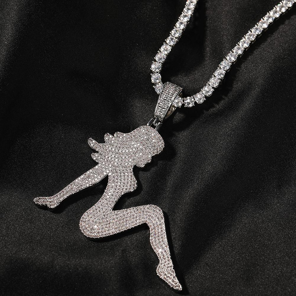 THE BLING KING Sexy Damen Anhänger Halskette Komplett mit Zirkonia besetzt Charme Tennis Halskette Mode Hiphop Schmuck Für Geschenk