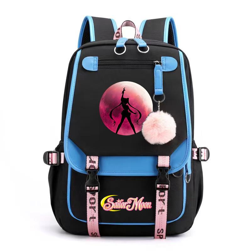 Sailor Moon Cute Anime Printed Student School Bag USB Interface Large Capacity Canvas Bag Computer Bag