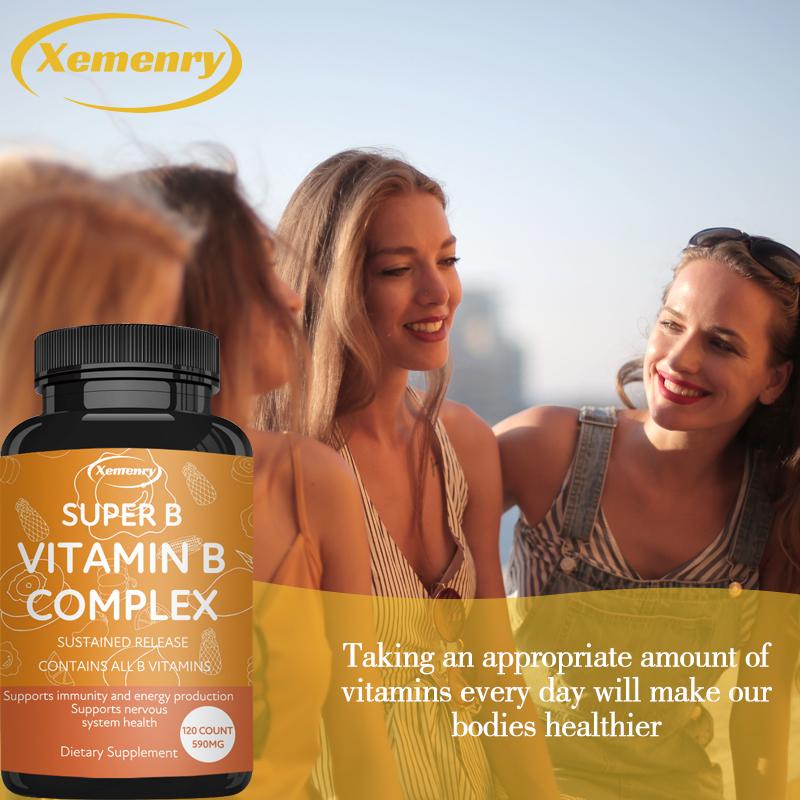 B-complex vitamin capsules, B-complex nutrition, adult dietary supplements, suitable for both men and women.
