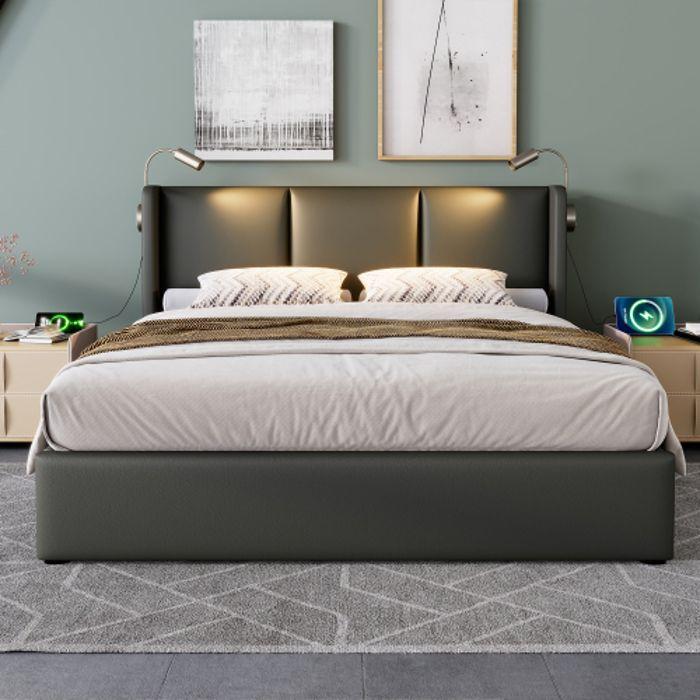 Lit Double - MUVOE - 140x200 - Tiroir De Lecture - Recharge USB - Sommier À Lattes