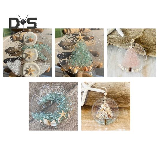 Küsten-Weihnachtsschmuck, hängende Seeglasstücke, Lichtfänger, Strandglas, Sonnenfänger auf Acrylkreis für Fenster, Baumdekoration