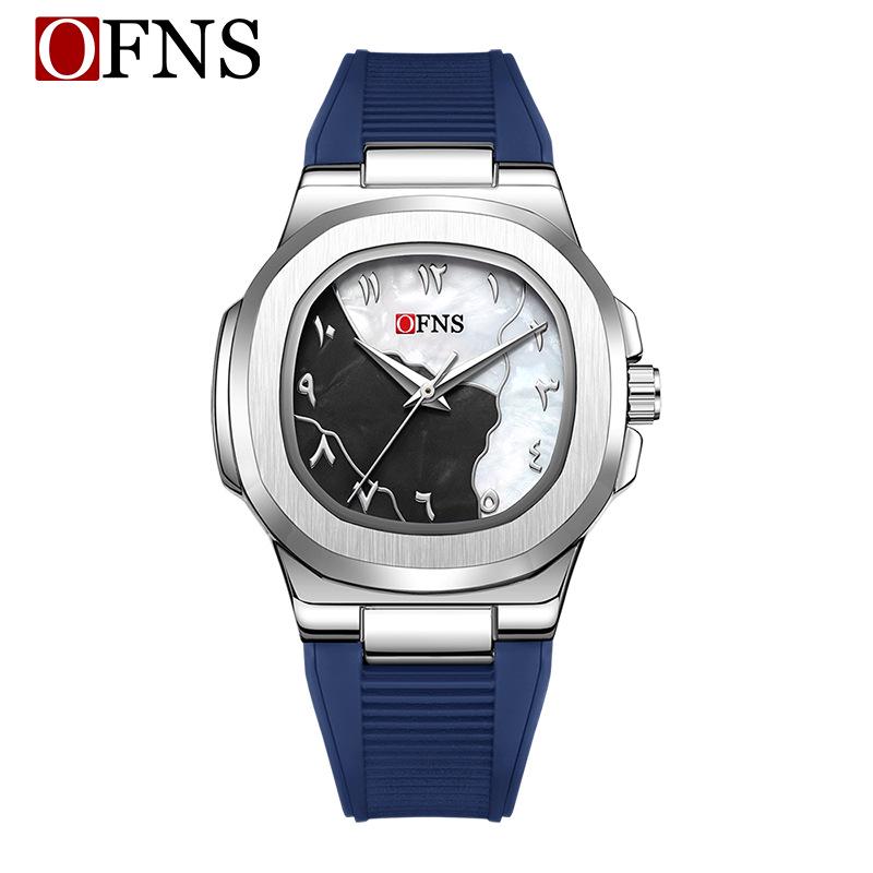 OFNS Men's Double Dial Quartz Square Watch - 30M Waterproof with Arabic Numerals, Ideal for Casual and Business Wear