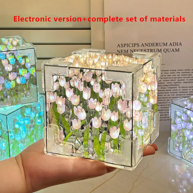 3D Mirror Night Light With Tulip Flower Sea Design, Diy Handmade Night Light Ornament, Small Gift 3D Tulip Diy Night Light