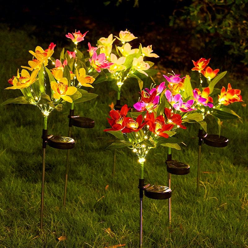 Solar 7 Orchid Lawn Lights Outdoor Decorative Yard Highlight Garden Corridor Ground Insert Lawn Lights Outdoor Solar Lights