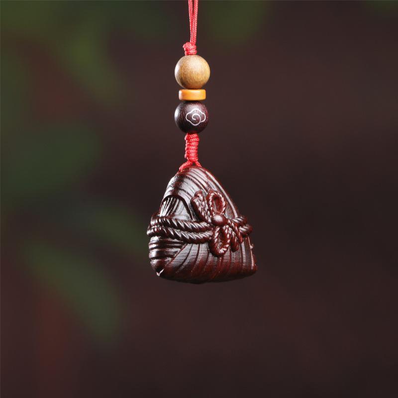 Dragon Boat Festival Scholar Zongzi Keychain Pendant - Wood Carving Handicraft Gift