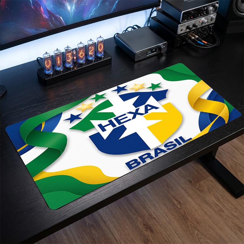 Brazil Football Crest Mouse Pad, Extended Non Slip Rubber Desk Mat for Gaming Office Laptop Fan Gift