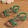Fashion Bohemian Spring 2025 New Large Size Flat Flower Rhinestone Sandals Open-toed Beach Ladies Sandals