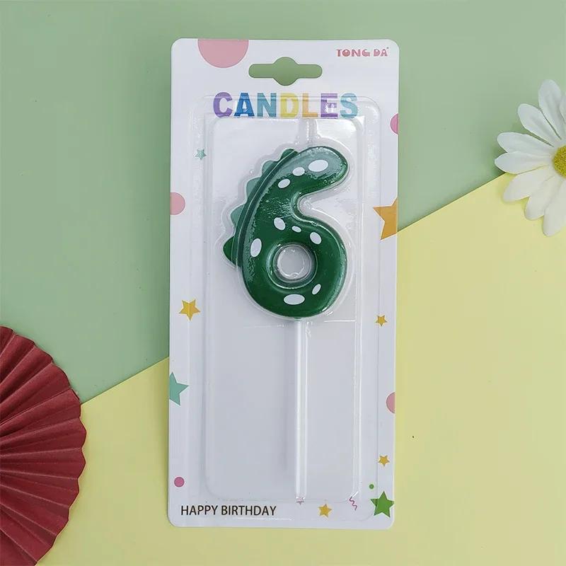 Green Dinosaur Number 0123456789 Happy Birthday Cake Candle Children Prince Party Cartoon Dinosaur Cute Candle Decoration Boy