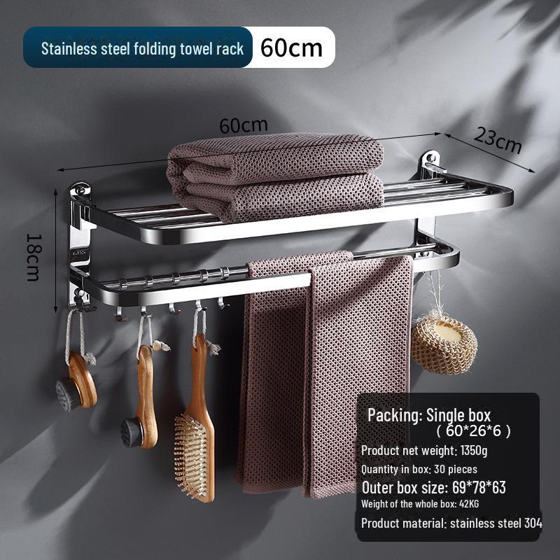 304 Stal nierdzewna składany wieszak na ręczniki łazienkowe - wielofunkcyjny organizer do przechowywania bez dziurkowania