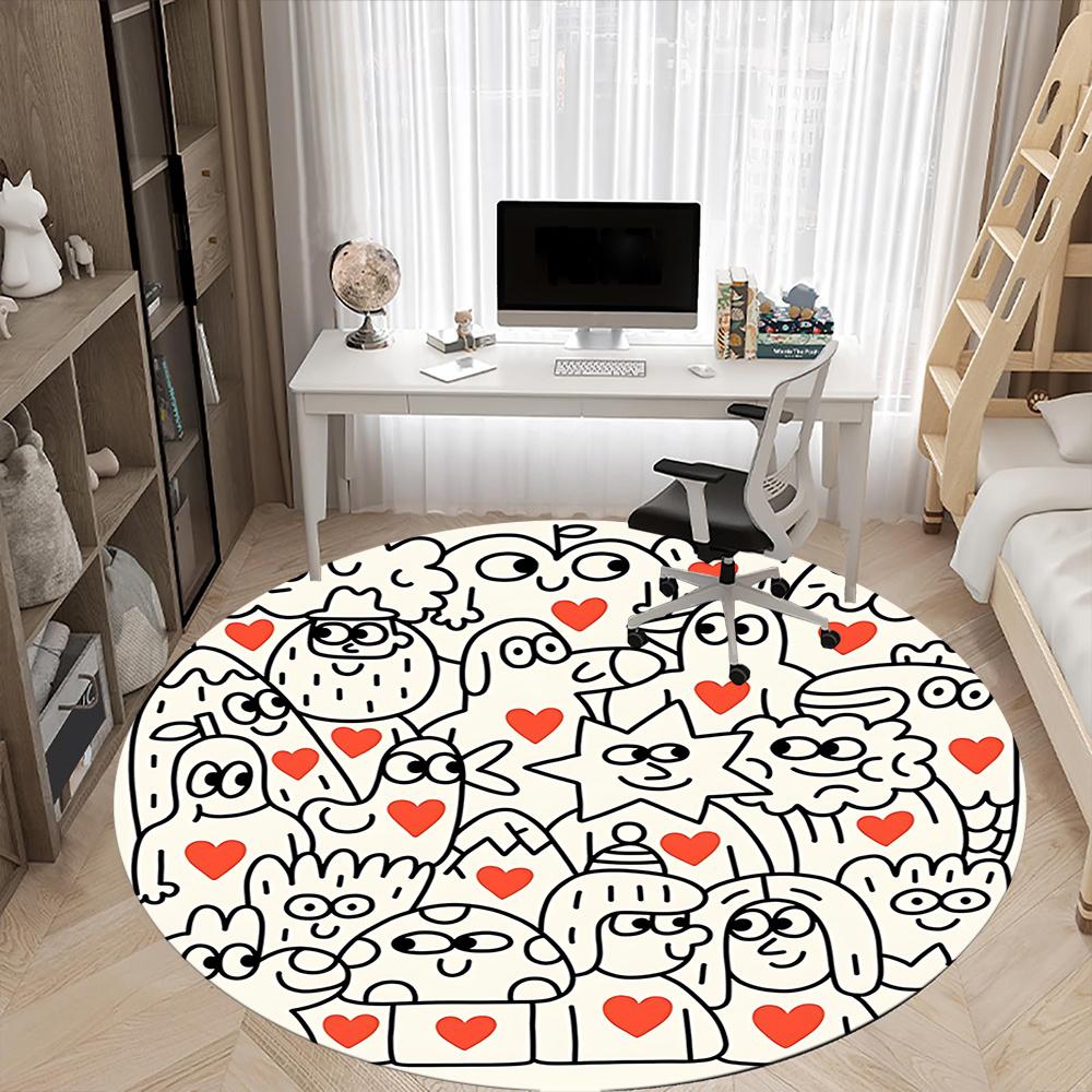 1pc Doodle Hearts Office Round Area Rug, Indoor Mat Suitable ForOffice, Under Office Chairs Bedroom Living Room Home Decor, Room Decot131