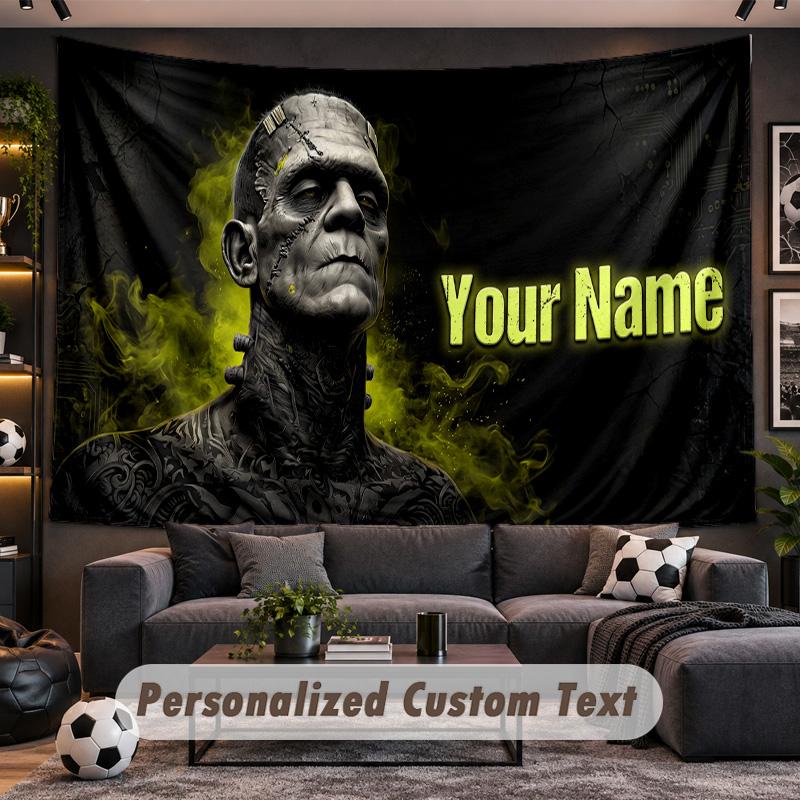 Frankenstein's Monster Personalized Tapestry Support Custom Name, Wall Art Home Decoration