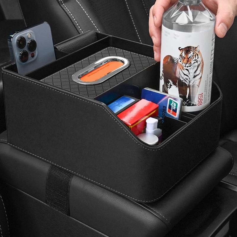 Car Center Console Storage Solution with Cup Holder, Leather Seating Organizers Suitable for Efficient Space Management