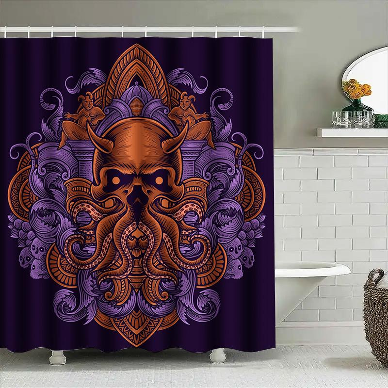 

Tuniu Spooky Octopus Shower Curtain Gothic Skull Decor Dark Floral Bathroom Decor Unique Wall Art Halloween Decoration W60H190(CM)-1 Pcs
