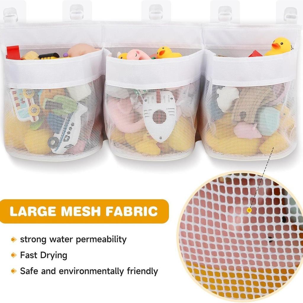Bathroom Kids Toy Storage Bag - Multi-Compartment Wall Hanging Organizer with Drainage Holes, Large Capacity & Anti-Mold Mesh