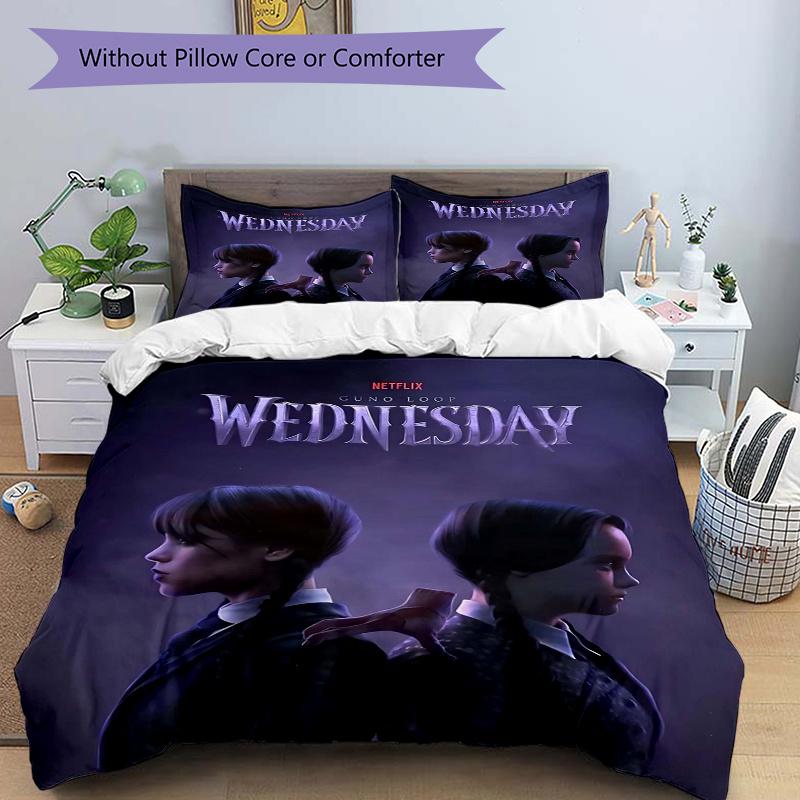 

3pcs Wednesday Addams Quilt Cover Set - Soft and Cozy Bedroom, Guest Room and Dorm Decorative Bedding 3-Piece Set 1 Quilt Cover + 2 Pillow Shams. 135x200cm