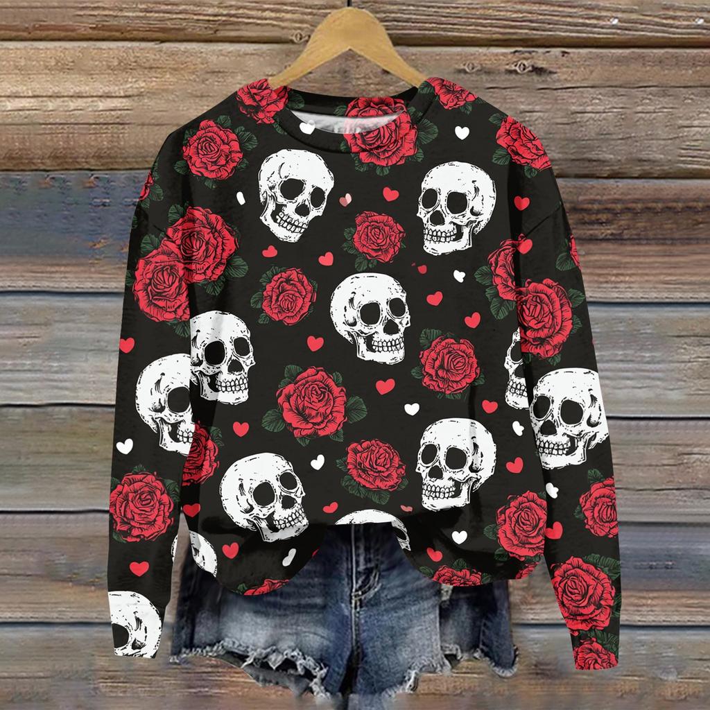 Women's Casual Long Sleeve Halloween Print Neck Sweatshirt