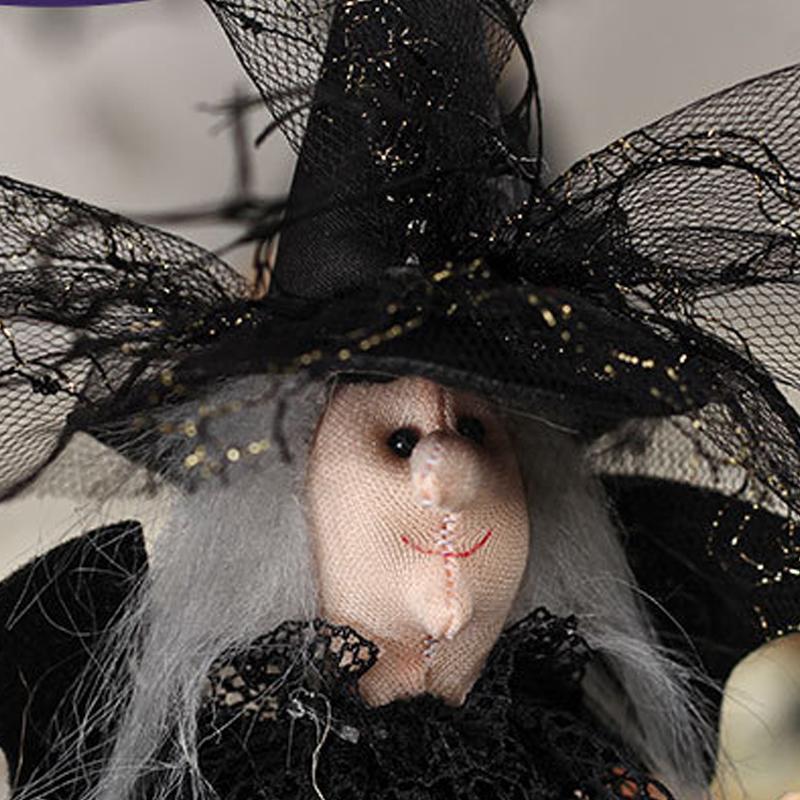 Halloween Decoration Witch Doll Dressed In Gauzy Skirt with Besom Desktop Decor Ornaments for Party Props Black
