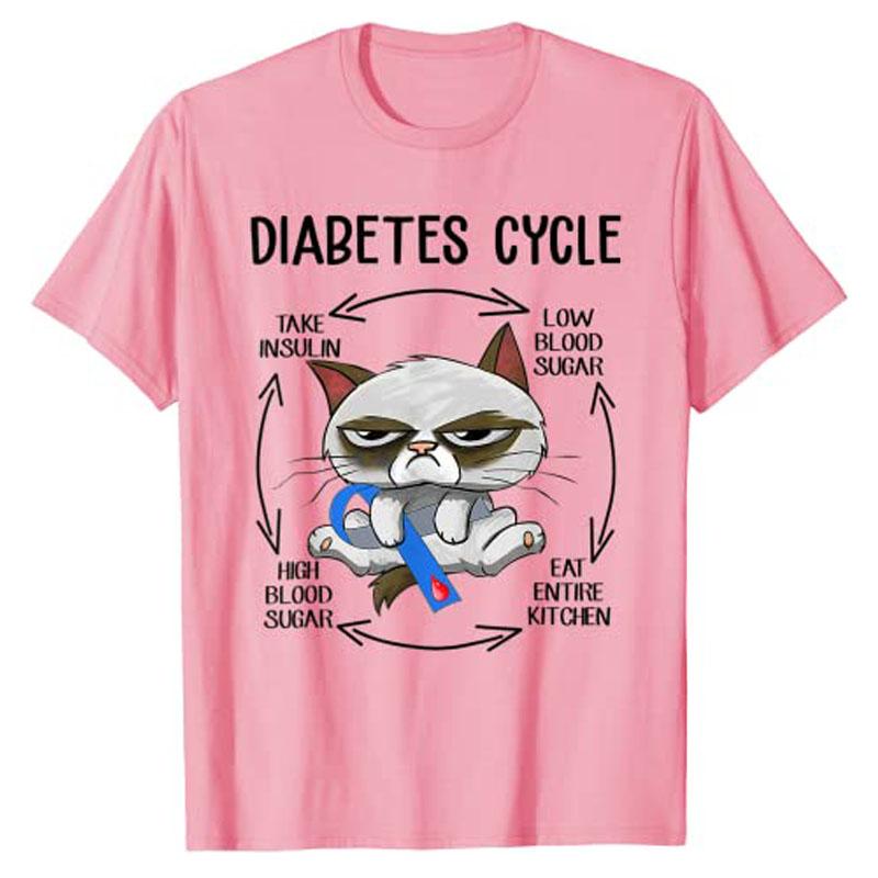 

Diabetes Awareness Cat Cycle Diabetic Life for Men Women T-Shirt Kitty Lover Graphic Tee Tops Cute Cartoon Apparel Men Clothing 4XL