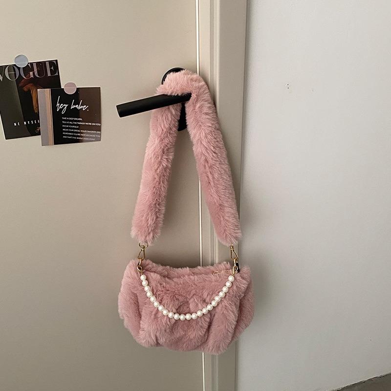 

Осень-зима Новые высококачественные текстурированные плюшевые женские сумки Модная жемчужная цепочка Маленькая квадратная сумка-тоут Портативная съемная сумка через плечо с ремнем через подмышку конфеты розовый